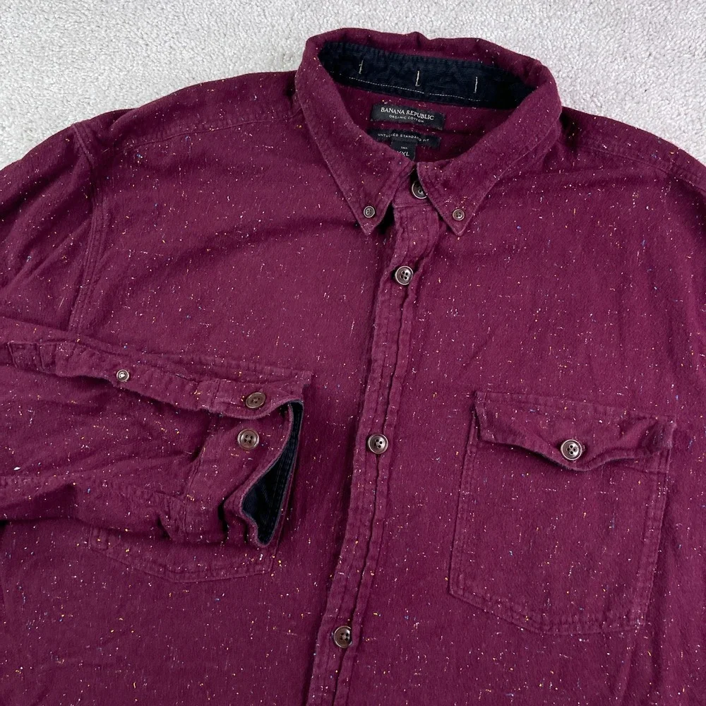 Banana Republic Shirt Mens XXL Tall Burgundy Donegal Flannel Untucked Fit